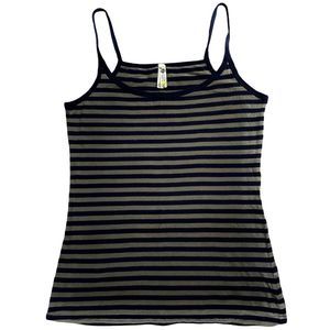Split size medium spaghetti strap navy blue & olive green stripes, logo on back